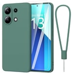 Fyriswho Coque Compatible avec Xiaomi Redmi Note 13 4G + 1 Pièces Verre Trempé, Souple Silicone Mince Étui Protection Anti-Rayures Housse pour Xiaomi Redmi Note 13 4G (6.67") - Vert foncé