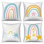 Hnmdmyi Boho Rainbow Cushion Covers 45 x 45 cm Set of 4, Bohemian Baby Nursery Inspirational Rainbow Decorative Throw Pillow Covers Linen Pillowcases for Sofa Couch Bed Garden Outdoor Home Decor