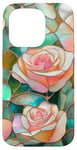 Coque pour iPhone 15 Pro Coque Téléphone Roses Faux Vitrail Élégante