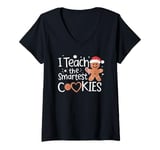 Womens I Teach The Smartest Cookies Christmas Gingerbread Kids Boys V-Neck T-Shirt