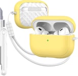 Coque pour AirPods Pro (2023/2022/2019, 2ème/1ère gén), Compatible avec Les Airpods Pro 2ème gén (câble USB-C/Lightning), Couleur Macaron Jeune avec kit de Nettoyage,Jaune/Blanc