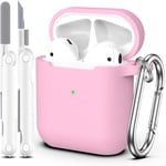 Coque pour Airpods 1ère/2ème génération (2016/2019), Coque de Protection en Silicone Souple pour Airpods 1ère/2ème avec LED Visible à l'avant, avec Kit de Nettoyage,Pink