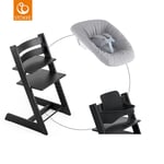 STOKKE® Mega Tripp Trapp® Set Matstol Oak svart inkl. Newborn Set™ Grey och Babyset V2 svart