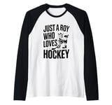 Just A Boy Who Loves Hockey Ice Hockey Lover Boys Ice Hockey Raglan Baseball Tee