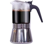 VeoHome Stovetop espresso maker Glass and Stainless Steel Moka pot Coffee Maker 360 ml - Cafetera italiana - Induction, Gas, Ceramic Espresso Style - Safe and Dishwasher Safe