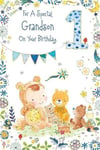 Special Grandson 1st Birthday Card - Age 1 - Little Boy's Teddy Bear Tea Party