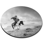 Round Mouse Mat (bw) - Kazakh Golden Eagle Hunter Man  #35917