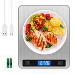 Brifit Digital Kitchen Scale, 20kg/44lb Food Scales with Large Stainless Steel Platform, USB Rechargeable Cooking Scales with LCD Screen, Electric Baking Scales with Tare Function, 5 Units