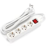 Multiprise Allemande 4 Voies avec Interrupteur, 1,5 m, 3G, 1,5 mm², Blanche