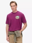 Superdry Travel Postcard Chest Print T-Shirt, Magenta Purple