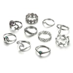 Bohemiska Retro Vintage Kristall Led Ring Set Finger Ringar Vintage Inlagda Pärla Led Ring Vit Kant Ring (Stil B 10 st)