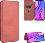 Compatible Avec Coque Google Pixel 4, Mince Flip Fibre De Carbone [Test De Chute] Antichoc Stand Fente Avec Carte, Protecteur D'écran En Verre Trempé*2-Marron