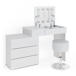 Coiffeuse "Lotos" Blanc avec tabouret et éclairage led Vicco