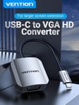 VENTION USB C - VGA -sovitin Thunderbolt 3/4 - VGA -sovitin, joka on yhteensopiva seuraavien kanssa: IPhone 15 Pro/Max, Apple Laptop Pro/Air 2023, IPad Pro, IMac, S23, XPS 17, Surface Book 3 ja muut [alumiinikuori, harmaa]- Harmaa