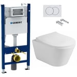 Pack Autoportant Bati-support Geberit Duofix + wc sans bride Lucco Avva + Abattant softclose + Plaque blanche (AvvaGebX)