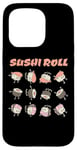 Coque pour iPhone 15 Pro Rouleau de sushi amusant dessin animé Kawaii Anime japonais Art Design