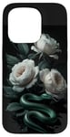 iPhone 15 Pro Green Snakes and White Roses Gothic Pattern Case