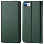 SHIELDON Case for iPhone SE 2022 5G, Shockproof iPhone SE 2020 Genuine Leather + TPU iPhone 8/7 Wallet Case [Kickstand][Card Holder] Magnetic Compatible with iPhone SE3/SE2/8/7, 4.7", Midnight Green