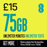 NEW EE 75GB DATA SIM Card - Preload (1 Month) - Unlimited Mins & Texts