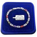 Bracelet Tennis Losange 5mm M/C Pl. or Blanc 18k Avec Cristaux de Swarovski B27