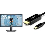 Dell SE2422HX 24 Inch Full HD (1920x1080) Monitor, 75Hz, VA, 5ms, AMD FreeSync, HDMI, VGA & BENFEI USB C to HDMI Cable, 4K 1.8M USB Type C to HDMI Adapter (Thunderbolt 3/4, iPhone 15 Pro/Pro M