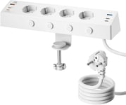 Multiprise de Table avec Interrupteur IndividuelMultiprise USB C avec Câble de 2MMultiprise 4 Prises pour Bureau à Domicile,Blanc