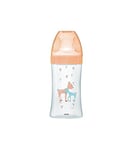 Dodie - Biberon Anti-Colique Sensation+ Verre, BEIGE BICHE, 270ml, 0-6 mois, Tétine plate, Débit 2