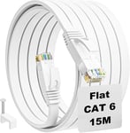 15m Cable Ethernet Cat 6 Cable Rj45 Plat Gigabit Cable Réseau Haute Vitesse Fibre Câble Internet Blanc Long Cat6 15 Mètres Cable Lan pour Routeur Modem.[G2300]