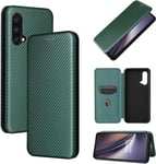 Compatible Avec Coque One Plus Nord Ce 5g, Mince Flip Fibre De Carbone [Test De Chute] Antichoc Stand Fente Avec Carte, Protecteur D'écran En Verre Trempé*2-Vert