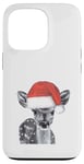 Coque pour iPhone 13 Pro Dessin d'esquisse de faon mignon portant un chapeau de Père Noël