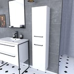 AURLANE Colonne de Salle de Bain Blanche 30x35x150 cm - 2 Portes Blanches poignees Noir Mat - STRUCTURA P015