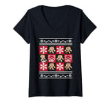 Womens Gloomy Bear Naughty Grizzly Christmas Snowflake Knit Pattern V-Neck T-Shirt