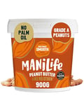 ManiLife Deep Roast Smooth Peanut Butter, 900g Tub Rich and Intense Vegan Peanut Butter Made from Single Origin Grade-A Argentine Peanuts - No Palm Oil, No Added Sugar, No GMOs