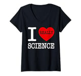 Womens I Love Science I Heart Science For Men Women Kids Teacher V-Neck T-Shirt