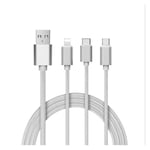 Câble 3 en 1 Pour Enceinte Bose SoundLink Micro Android, Apple & Type C Adaptateur Micro USB Lightning 1,5m Metal Nylon - ARGENT