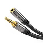 KabelDirekt – 1m – Headphone Extension Lead Cable, 3.5mm connectors (aux audio cable, male jack plug/female jack, practically unbreakable metal casing, perfect for headphones, black)