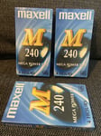 3 Sealed 4 Hour New Blank VHS Tapes 3 Maxell M Mega Power Tape E-240 New