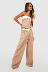 Contrast Waistband Tailored Wide Leg Trousers