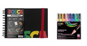 Posca - A5 BlackBook & PC5M Medium Tip Pen Pastel colors 8 pc