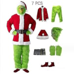 7-delad Grinch-kostym för vuxna, julcosplay, Santa-kostym, set + mask A 7PCS full set of clothes 2XL