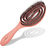 Brosse Cheveux avec Poil de Sanglier - Double Ressort Spirale - Sans Tirer - Magique Démêlante Pro