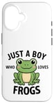 Coque pour iPhone 16 Juste un garçon qui aime les grenouilles, de jolis garçons illustrés de grenouilles