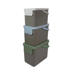 Snips Set of 3 Recycling Bins for Separate Waste Collection 3 x 25 liters, Waste Bins Kitchen, Grey Color, Rubbish Bin 26 x 36 x 50 cm, Made in Italy.