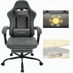 WOLTU Chaise Gaming Massante, Fauteuil Gamer, avec Coussin à Ressorts, Soutien Lombaire Massant, Chaise Ergonomique, Appui-tête, Repose-Pieds, Charge 150kg, Tissu Technique, Gris+Jaune, GS07gr