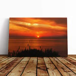 Big Box Art Canvas Print Wall Art Orange Sunset Over The Ocean | Mounted and Stretched Box Frame Picture | Home Decor for Kitchen, Living, Dining Room, Bedroom, Hallway, Multi-Colour, 20x14 Inch