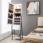 Armoire à Bijoux sur Pied, Miroir Pleine Longueur, LED 3 Couleurs, Miroir Intérieur, Porte Verrouillable, Blanc CW52315