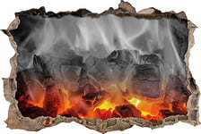 pixxp Rint 3D WD 5096 _ 92 x 62 brennende Charbon de Bois dans cheminée Murale percée 3D Sticker Mural, Vinyle, Noir/Blanc, 92 x 62 x 0,02 cm