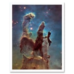 Hubble Space Telescope Image WFC3/UVIS M16 Blue Haze 2014 The Pillars Of Creation Eagle Nebula Silhouettes Of Stars Dust And Gas Art Print Framed Post