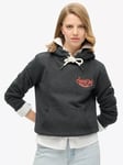 Superdry Neon Embroidered Graphic Hoodie, Charcoal Marl