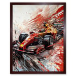 Grand Prix Red Race Car Action Shot Paint Splat Art Print Framed Poster Wall Decor 12x16 inch